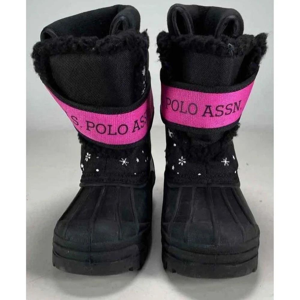 U.S. POLO ASSN. Girls Black Snowflake Winter Snow Boots Pink Size 13M NWT